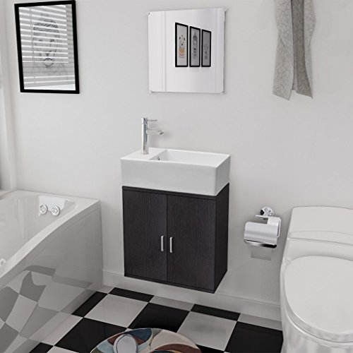 vidaXL 3tlg. Badmöbelset Waschbecken Spiegel Waschtisch Unterschrank Badezimmer