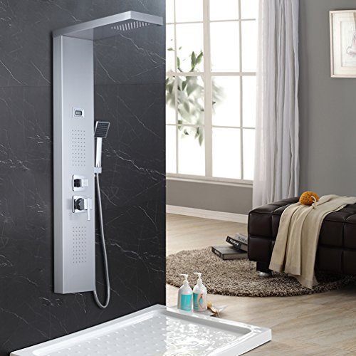 Auralum® Edelstahl Duschpaneel Duschset Wasserfall Duschsäule Regendusche Duscharmatur mit Wasser Temperatur Display inkl.Handbrause