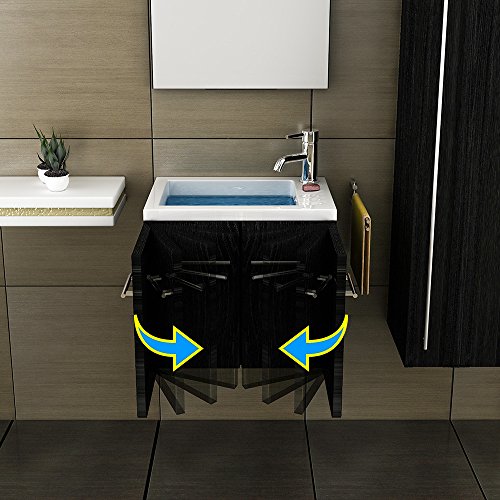 Badmöbel Set mit Waschbecken aus Mineralguss, Unterschrank und Spiegel mit Softclose-Funktion / schwarz / 50 cm Breite