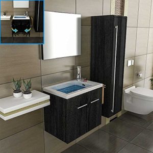 Badmöbel Set mit Waschbecken aus Mineralguss, Unterschrank und Spiegel mit Softclose-Funktion / schwarz / 50 cm Breite
