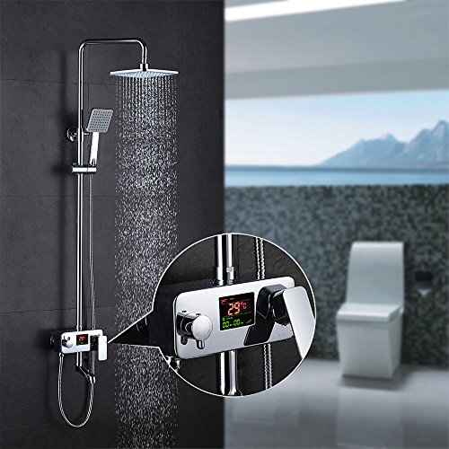Homelody 3-Wege Duschsystem LCD Temperatur-Anzeige Duscharmatur mit Rainshower Regendusche Handbrause Duschkopf Dusche Armatur und Badewanne Duschset f. Bad