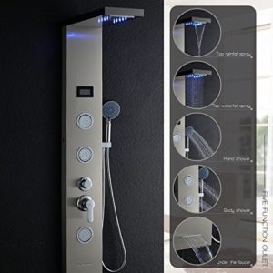 OBEEONR LED Duschset 304 Edelstahl Duschpaneel Duschsystem mit Handbrause und Regendusche Duscharmatur 1300mm Multifunktionales Wasser Armatur Duschsäule