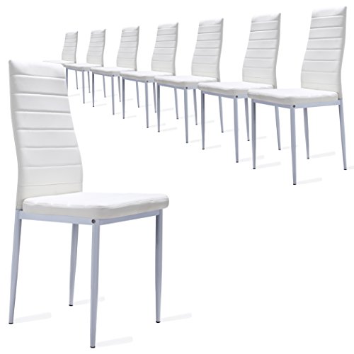 8 Stück Esszimmerstühle, Küchenstühle mit hochwertigem Kunstlederpolster - alle Farben (Weiß)