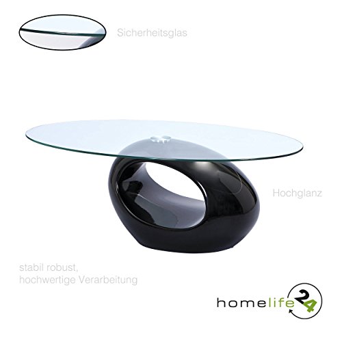 Couchtisch Wohnzimmertisch Beistelltisch Designer-Tisch rund in schwarz Hochglanz mit Sicherheitsglas Gestell aus Fiberglas