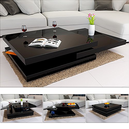 Couchtisch Wohnzimmertisch Hochglanz Beistelltisch Tisch Sofatisch Tischplatte 360° drehbar - Farbe Schwarz