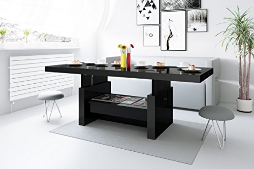 Design Couchtisch H-111 Schwarz Hochglanz Schublade höhenverstellbar ausziehbar Tisch