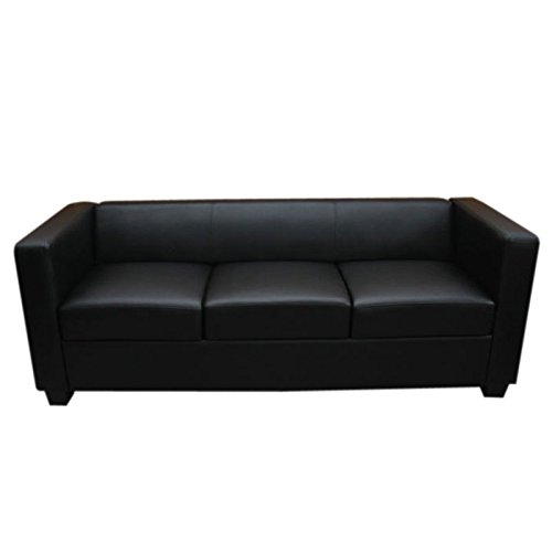 Mendler 3er Sofa Couch Loungesofa Lille ~ Leder, schwarz
