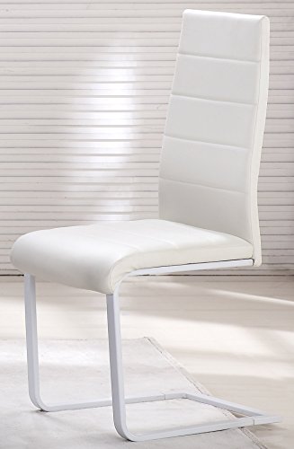 i-flair 4 Stück Weiße Schwingstühle, Küchenstühle mit Hochwertigem Kunstlederpolster - S8 Weiss 4er Weiß