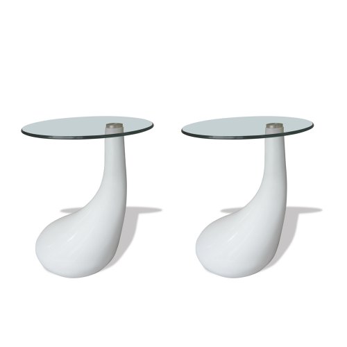 vidaXL 2 x Design Couchtisch LOUNGE TEAR weiß Beistelltisch Glas Tisch Glastisch
