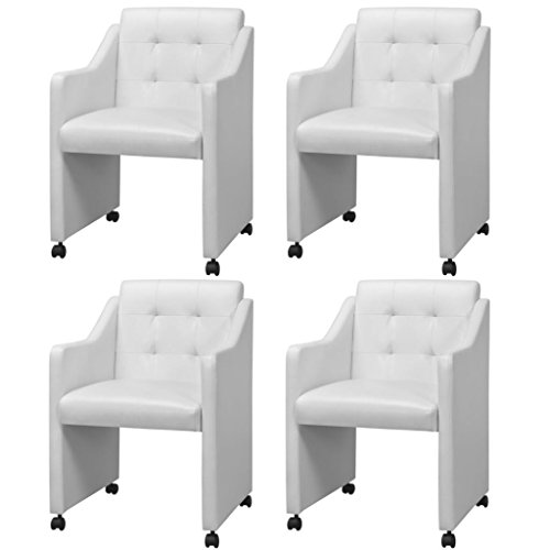 vidaXL 4x Esszimmerstuhl mit Rollen Weiß Stuhlgruppe Küchenstuhl Sessel