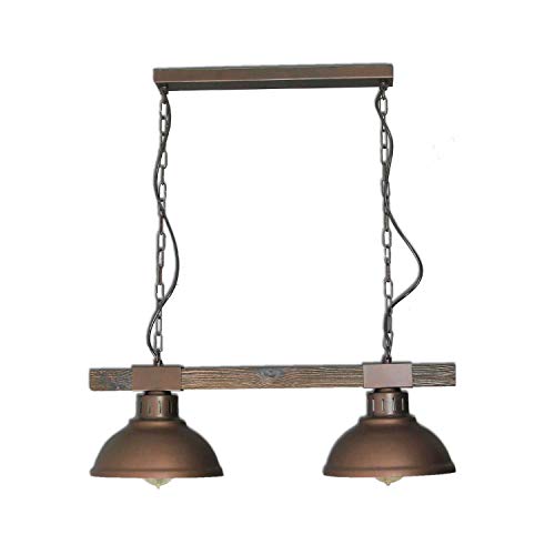 Geschmackvolle Hängeleuchte in Burgund Holzfarben Vintage Stil inkl. 2x 12W E27 LED 230V Pendelleuchte aus Metall & Holz Hängelampe für Wohnzimmer Esszimmer Lampe Leuchten innen