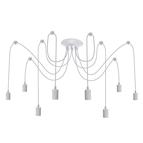 PrimeMatik - Lampe für 8 Glühbirnen von E27 Gewinde mit 3m Kabel Weiss