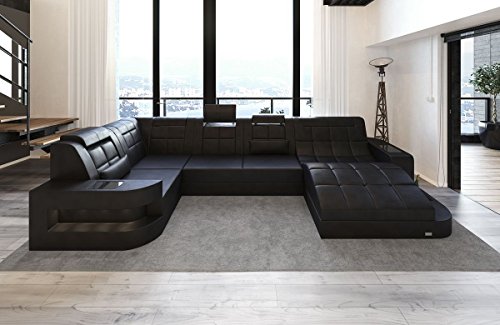 Sofa Dreams Leder Wohnlandschaft Wave U Form schwarz-schwarz