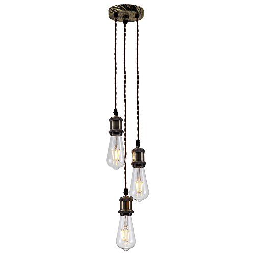 Splink Vintage Retro Pendelleuchten Hängelampe 3-Flammig E27 Edison Lampenfassung DIY retro Industrie-Stil höhenverstellbar Kronleuchter(Ohne Glübirne)