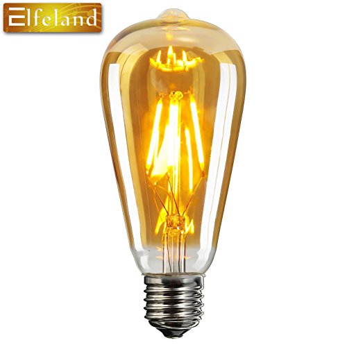 Vintage Edison LED Glühbirne, Elfeland E27 Antike LED Filament Lampe Ersetzt 60W (6W, 2200K, Dimmbar, Beliebtstes Modell ST64) Ideal für Nostalgie und Retro Beleuchtung