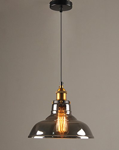 Vintage Loft Pendelleuchte Industriedesign Retro Edison Pendellampe Graues Glas Hängeleuchten Ø28cm E27 Design Wohnzimmerlampe Esszimmerlampe Bar-Lampe MAX.60W Höhenverstellbare Hängelampe 230V