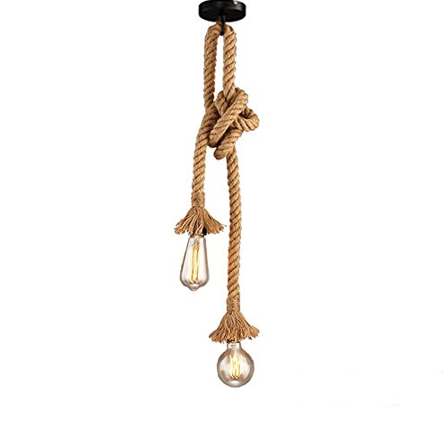 Vintage Seil Messing Hängelampe mit Edison Nostalgie 40W Glühbirne - Antik Retro Seilleuchte 2 Lampen Pendelleuchte E27 Lampe Fassungen. (ohne Birne) , 150CM
