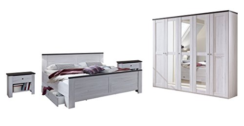 Wimex Schlafzimmer Set mit Bett, Nachttisch/ Nachtschrank 2-er Set, Kleiderschrank/ Drehtürenschrank Chateau, Liegefläche 180 x 200 cm, Weiß