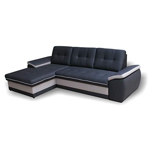 mb-moebel Ecksofa aus Kunstleder mit Schlaffunktion Eckcouch mit Bettkasten Sofa Couch Wohnlandschaft L-Form Polsterecke Schwarz + Weiß Basel (Ecksofa Links)