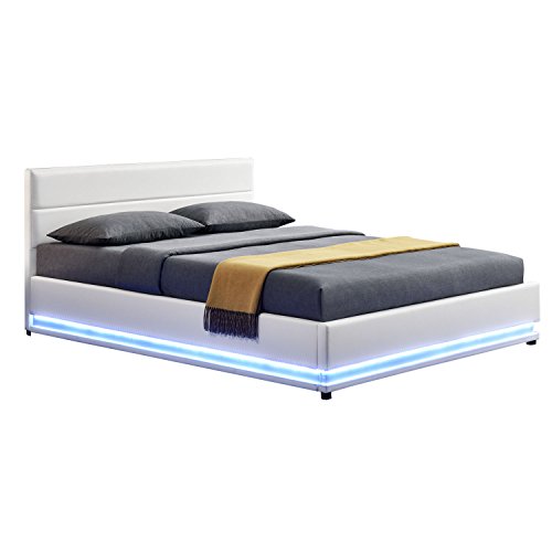 ArtLife LED Polsterbett Toulouse mit Bettkasten & Lattenrost - 2 Größen & 3 Farben - Kunstleder Bezug & Holz Gestell - weiß - Bettgestell Jugendbett