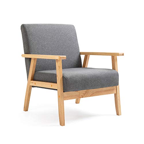 Mingone Gepolsterter Sessel aus Cocktailwannenstuhl Einzelsofa Eleganter Retro-Stuhl Massivholzstruktur für Wohnzimmerempfang Schlafzimmer (Grau,64,5 x 67 x 73,5 cm)