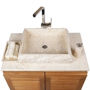 WOHNFREUDEN Marmor Waschbecken KOTAK 50 cm ✓ groß recht-eckig creme ✓ Steinwaschbecken oder Naturstein Waschbecken für Bad Gäste WC ✓ inkl. techn. Zeichnung ✓ versandkostenfrei