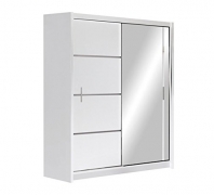 Kleiderschrank Rapid, Schwebetürenschrank mit Spiegel, Schiebetür, Elegantes Schlafzimmerschrank, Schlafzimmer, Jugendzimmer (Weiß / Spiegel, 150 cm)