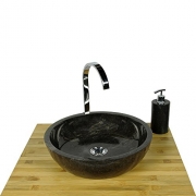 WOHNFREUDEN Marmor Waschbecken MILO 40 cm anthrazit ✓ Naturstein Waschschale Handwaschbecken rund poliert für Bad Gäste WC ✓ inkl. techn. Zeichnung ✓ schnell & versandkostenfrei ✓