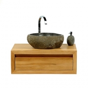 Wohnfreuden Steinwaschbecken Naturstein Waschbecken 40 cm oval aus Flussstein Granit oder Findling für Ihr Gäste WC Bad | Versandkostenfrei ✓