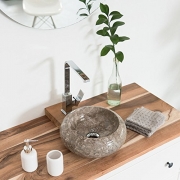 Wohnfreuden Marmor Waschbecken ASBAK Mini 30 cm ✓ Rund Poliert Creme ✓ Naturstein Waschplatz Handwaschbecken Steinwaschschale Naturstein-Aufsatzwaschbecken für Ihr Bad ✓ Schnell & Versandkostenfrei