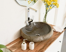 WOHNFREUDEN Naturstein Waschbecken rund oval 50 cm poliert ✓ Stein Aufsatzwaschbecken für Gäste WC Bad ✓ Stein-Handwaschbecken für Waschplatz ✓ schnell und versandkostenfrei ✓