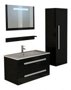 Badset St. Moritz in schwarz hochlganz Set Spiegel mit Beleuchtung Badmöbel Waschtisch Spiegel mit LED Touch Licht inkl. Schrank