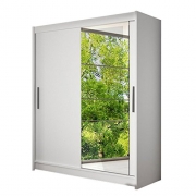 Schwebetürenschrank Presto VI Kleiderschrank mit Spiegel, Modernes Schlafzimmerschrank, Schiebetürenschrank, Garderobe, Schlafzimmer (Weiß)
