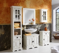 SAM® Badmöbel-Set 5-tlg,Toledo, Holz & MDF, weiß lackiert, Spiegel, Hochschrank, Kommode, Hängeschrank, Unterschrank