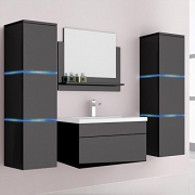 Home Deluxe Badmöbel-Set | Cuxhaven | Schwarz | Hochglanz | inkl. Waschbecken und komplettem Zubehör
