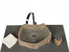 Wohnfreuden Naturstein Waschbecken Megalith rund oval 45 cm poliert ✓ Stein Aufsatzwaschbecken für Gäste WC Bad ✓ Stein-Handwaschbecken für Waschplatz ✓ schnell & versandkostenfrei ✓