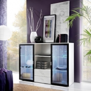 SENA FURNITURE- SIDEBOARDS Modernes Lounge Wohnzimmer Sideboard – Quadro weiß & schwarz Farbe mit LED-Beleuchtung.