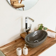 Wohnfreuden Naturstein – Waschbecken Steinwaschbecken oval 40 cm poliert für den Gäste WC Bad Waschtisch | Versandkostenfrei ✓