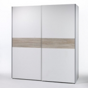 Stella Trading BEGA 58-301-87 Victor 2 Schwebetürenschrank Bauchbinde Eiche Sonoma Dekor, circa 170 x 195 x 63 cm, weiß