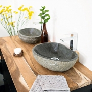 Wohnfreuden Naturstein – Waschbecken Steinwaschbecken oval 30 cm für Gäste WC Bad | Einzeln fotografiert & Auswahl aus Bildergalerie | Versandkostenfrei ✓