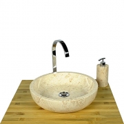 WOHNFREUDEN Marmor Waschbecken 40 cm ✓ groß rund creme ✓ Naturstein Waschplatz Handwaschbecken Steinwaschschale Naturstein-Aufsatzwaschbecken für Ihr Bad ✓ schnell & versandkostenfrei