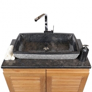 WOHNFREUDEN Marmor Waschbecken MARA 70×40 cm anthrazit ✓ Naturstein Waschschale Handwaschbecken rechteckig gehämmert für Bad Gäste WC ✓ inkl. techn. Zeichnung ✓ schnell & versandkostenfrei ✓