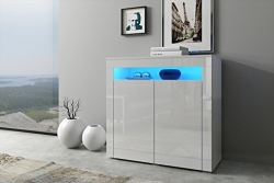 Kommode GRETA Sideboard Highboard mit Türen !!! Mit LED !!! (weiß matt / weiß halbglanz – mit LED)
