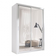 Kleiderschrank mit Spiegel Geodi, Elegante und Modernes Schwebetürenschrank, Schiebetür, Schlafzimmerschrank, Schlafzimmer, Jugendzimmer (120 cm, Weiß)