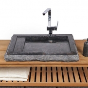 WOHNFREUDEN Marmor Waschbecken 70 cm ✓ groß eckig anthrazit✓ Naturstein Waschplatz Handwaschbecken Steinwaschschale Naturstein-Aufsatzwaschbecken für Ihr Bad ✓ schnell & versandkostenfrei
