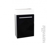 vanvilla Gäste-WC Badmöbel Set Waschplatz Mineralgussbecken Waschbecken mit Unterschrank Schwarz hochglanz RAL 9005