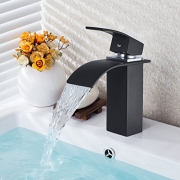 BONADE Schwarz Bad Wasserfall Wasserhahn Einhebelmischer Waschbeckenarmatur Waschtischarmatur Waschtischbatterie Badarmatur Armatur Mischbatterie