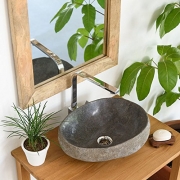 WOHNFREUDEN Naturstein Waschbecken Megalith rund oval 30-40 cm poliert ✓ Stein Aufsatzwaschbecken für Gäste WC Bad ✓ Stein-Handwaschbecken für Waschplatz ✓ schnell und versandkostenfrei ✓