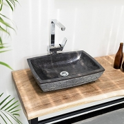 WOHNFREUDEN Marmor Waschbecken MARA 50 cm anthrazit ✓ Naturstein Waschschale Handwaschbecken rechteckig gehämmert für Bad Gäste WC ✓ inkl. techn. Zeichnung