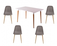SalesFever Moderne 5-tlg. Tischgruppe, Bestehend aus 1x Tisch und 4X Stoffstühlen, Tischplatte in Matt-Weiß, Stühle aus Stoffbezug in Grau, Tisch- und Stuhlbeine aus Metall